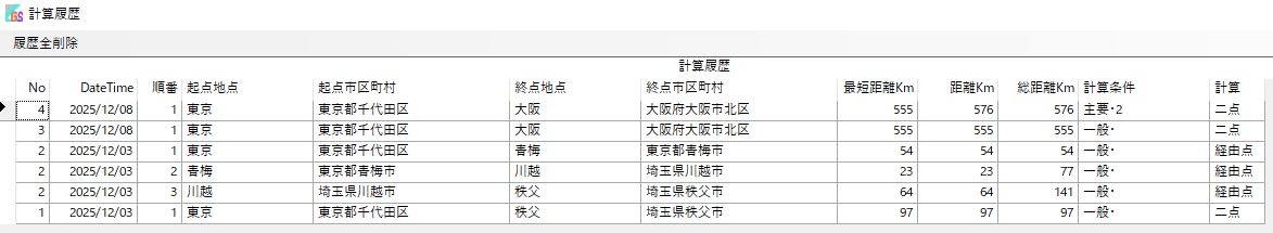 計算履歴サンプル画面